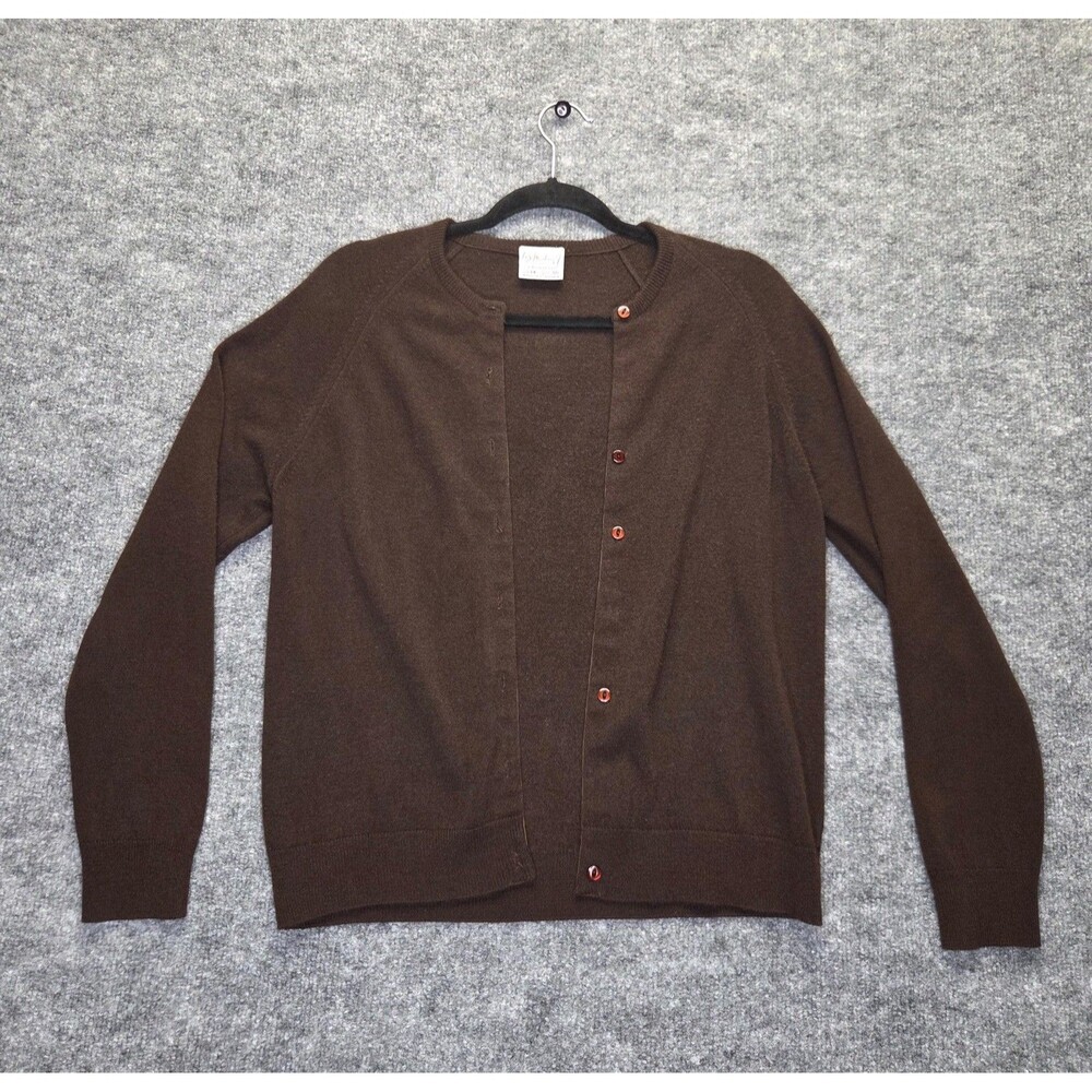 Vintage St Michael Cardigan Sweater Womens 14 Brown Crew Neck Courtelle Knit